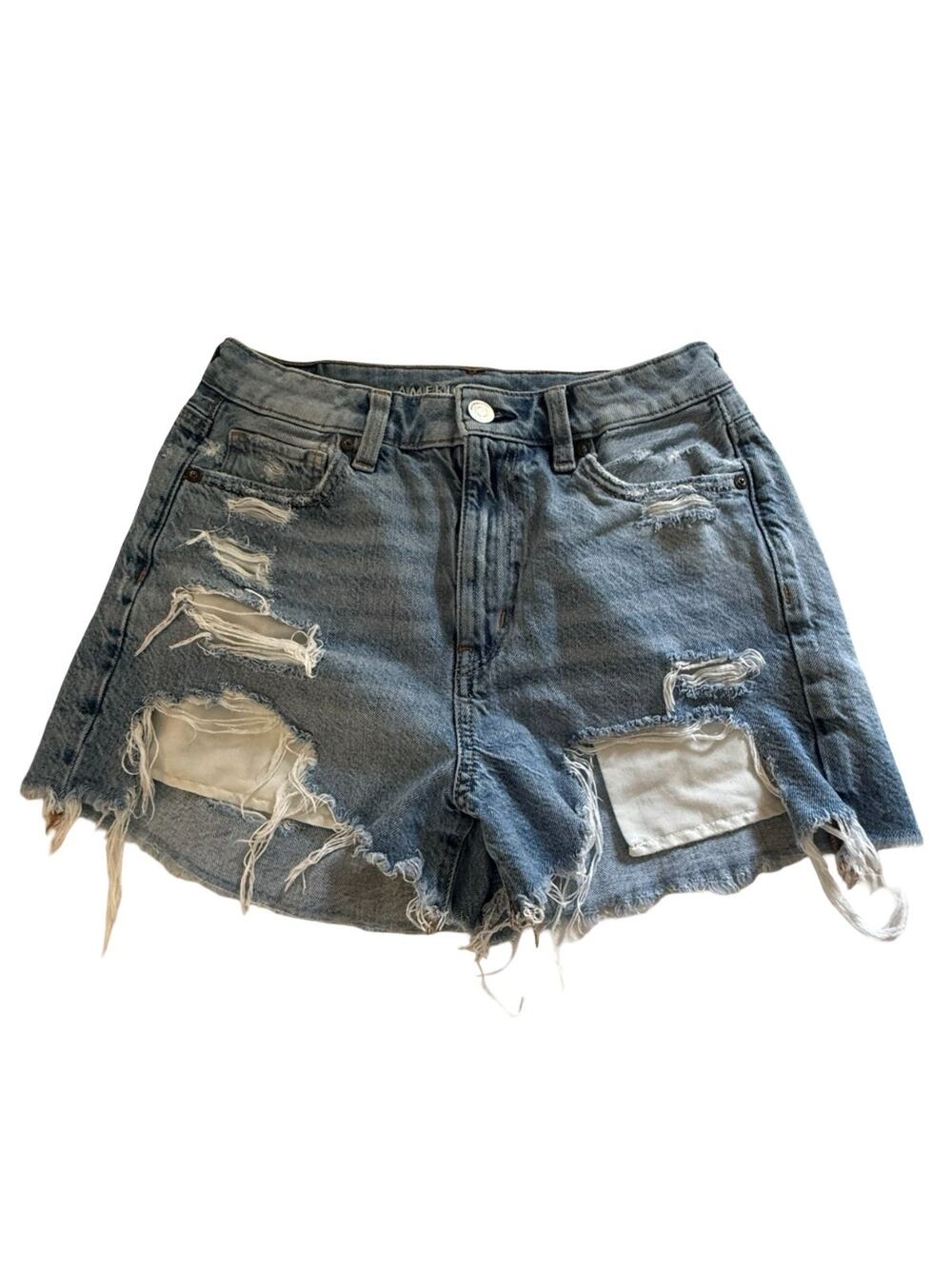 American Eagle Denim Shorts Size 2 Blue Cut Off Distressed Zip Pockets Festival